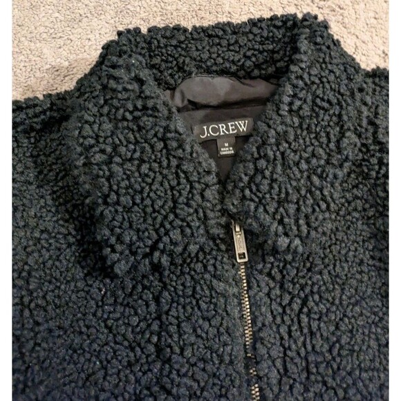 J.Crew Cropped Full Zip Sherpa Black Bomber Jacket BW069 Women's M - Picture 3 of 7